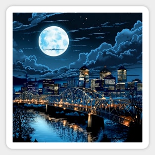 Full Blue Moon Over Portland Oregon Sticker
